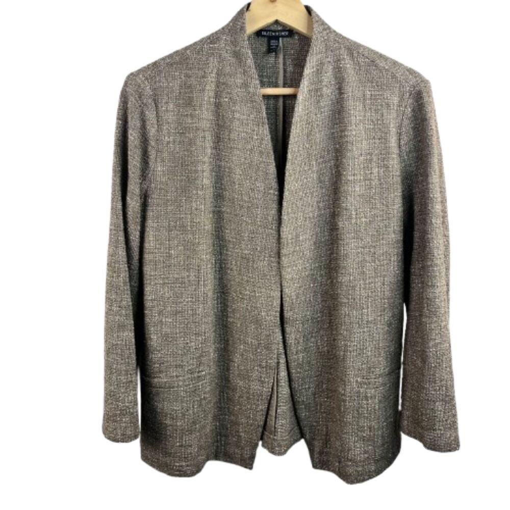Eileen Fisher Textured Open Front Silk Lined Neutral Taupe Cardigan Jacket XS